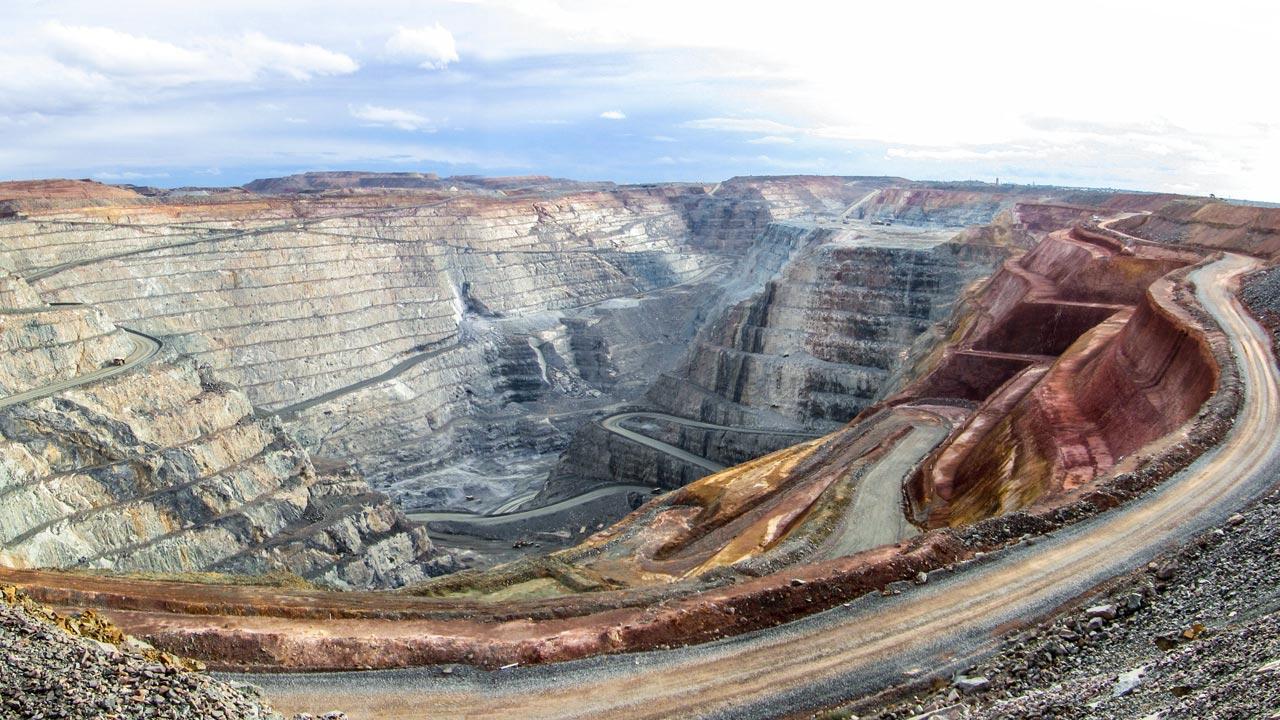 Aerial view of an open pit mine